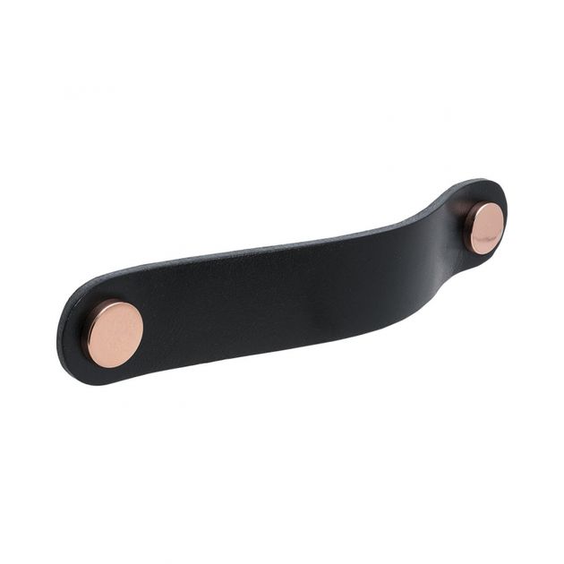 Handle Loop Round - 128mm - Black leather/polished copper in the group Products / Handles / Leather Handles at Beslag Design i Båstad Aktiebolag (333262-11)