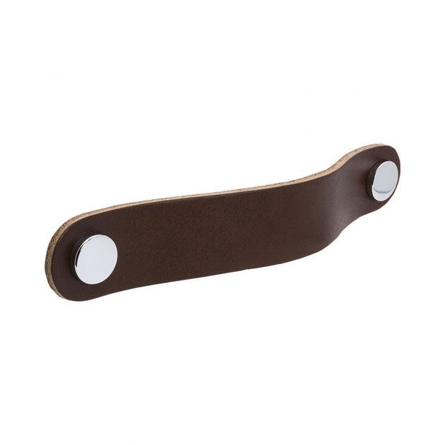 Handle Loop Round - 128mm - Brown leather/polished chrome in the group Products / Handles / Leather Handles at Beslag Design i Båstad Aktiebolag (333273-11)