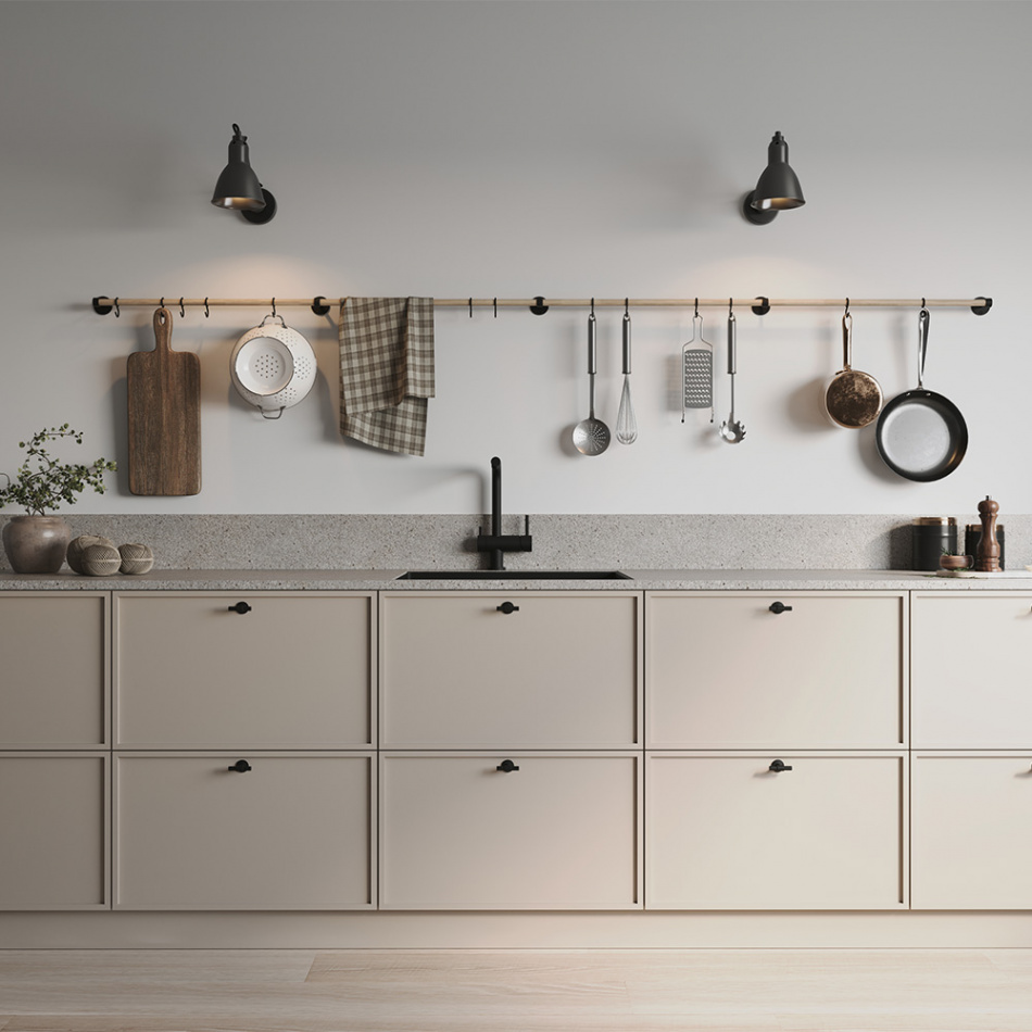 Match your kitchen decor with the Aveny kitchen rail in untreated oak