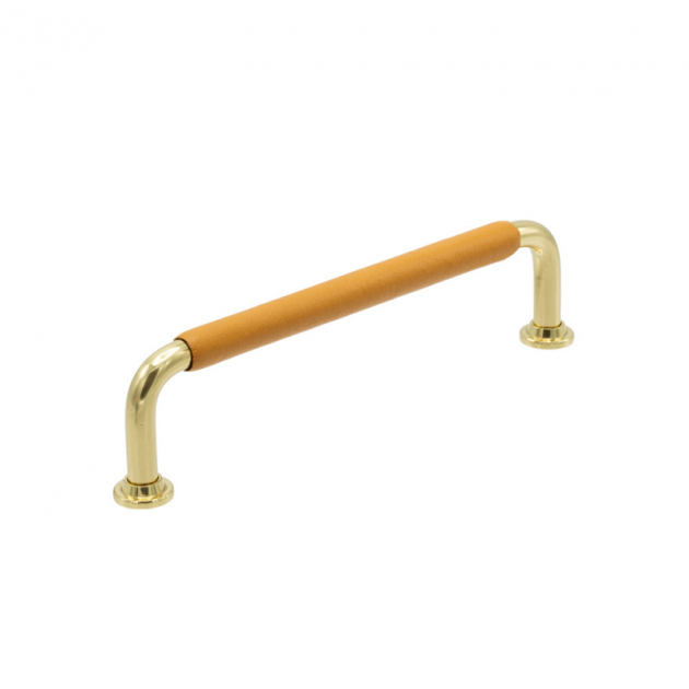 Handle 1353 - 128mm - Polished brass/nature leather wrapped in the group Products / Handles / Leather Handles at Beslag Design i Båstad Aktiebolag (330745-11)