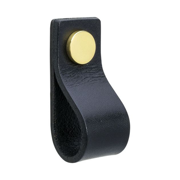 Loop - Black leather/polished brass in the group Products / Handles / Leather Handles at Beslag Design i Båstad Aktiebolag (333121-11)