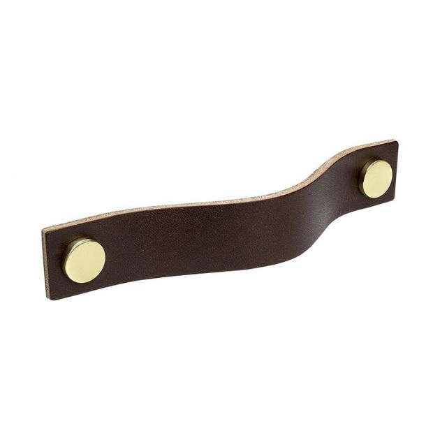 Handle Loop - 128mm - Brown leather/polished brass in the group Products / Handles / Leather Handles at Beslag Design i Båstad Aktiebolag (333171-11)