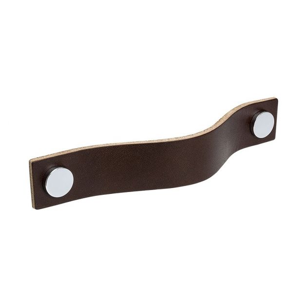 Handle Loop - 128mm - Brown leather/polished chrome in the group Products / Handles / Leather Handles at Beslag Design i Båstad Aktiebolag (333173-11)