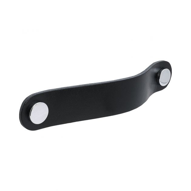 Handle Loop Round - 128mm - Black leather/polished chrome in the group Products / Handles / Leather Handles at Beslag Design i Båstad Aktiebolag (333263-11)