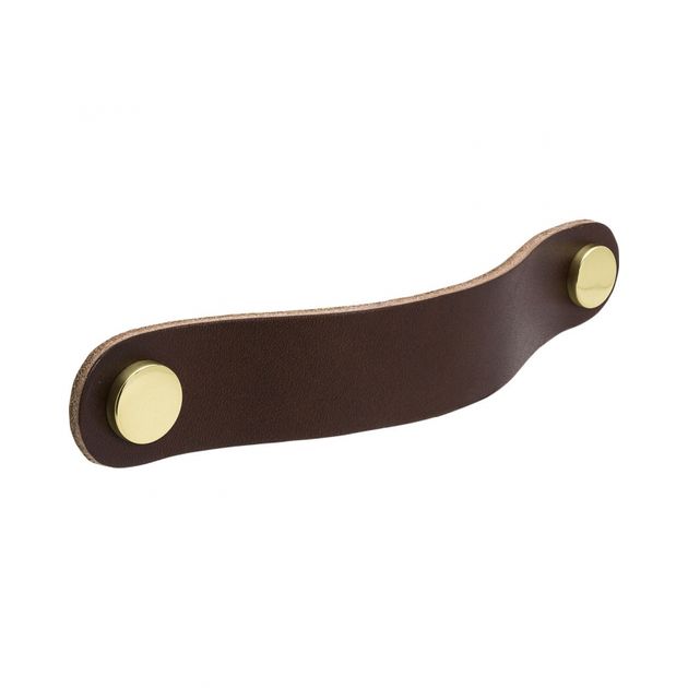 Handle Loop Round - 128mm - Brown leather/polished brass in the group Products / Handles / Leather Handles at Beslag Design i Båstad Aktiebolag (333271-11)