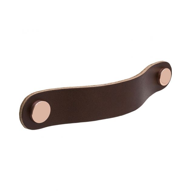 Handle Loop Round - 128mm - Brown leather/polished copper in the group Products / Handles / Leather Handles at Beslag Design i Båstad Aktiebolag (333272-11)