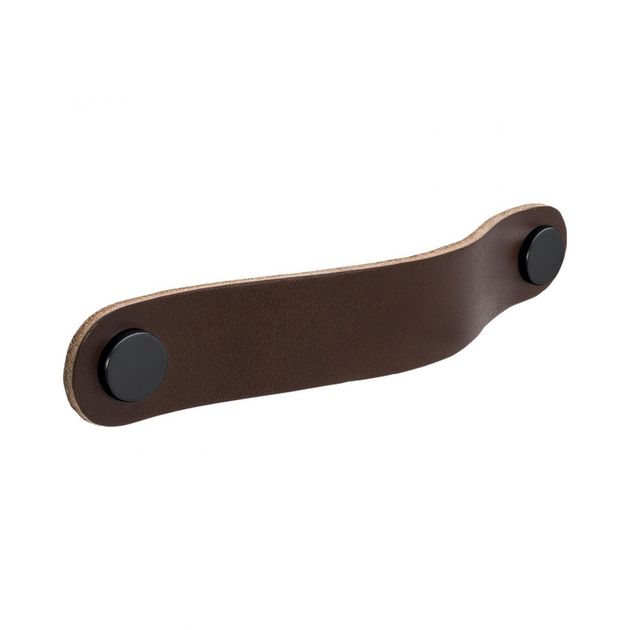 Handle Loop Round - 128mm - Brown leather/black in the group Products / Handles / Leather Handles at Beslag Design i Båstad Aktiebolag (333274-11)