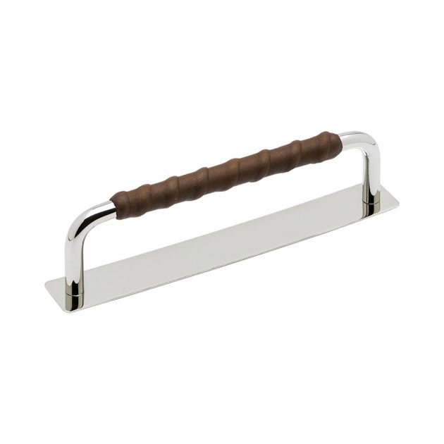 Handle Royal Deluxe - 128mm - Nickel plated/Brown leather in the group Products / Handles / Leather Handles at Beslag Design i Båstad Aktiebolag (336235-11)