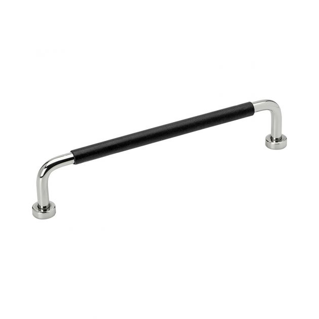Handle Lounge - 160mm - Chrome/Black Leather in the group Products / Handles / Leather Handles at Beslag Design i Båstad Aktiebolag (370100-11)