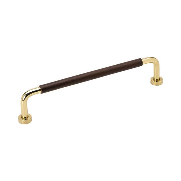 Handle Lounge - 160mm - Brass/Darkbrown leather in the group Products / Handles / Leather Handles at Beslag Design i Båstad Aktiebolag (370103-11)