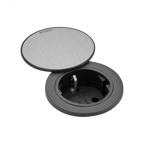 Power outlet One - with cover stainless steel/black in the group Products / Lighting / Powerbox at Beslag Design i Båstad Aktiebolag (989012-41)