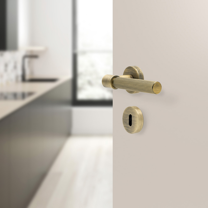 Fittings Design Door handle - Antique bronze - Model HELIX 200 STRIPE -  Browned Brass Door Handles - VillaHus