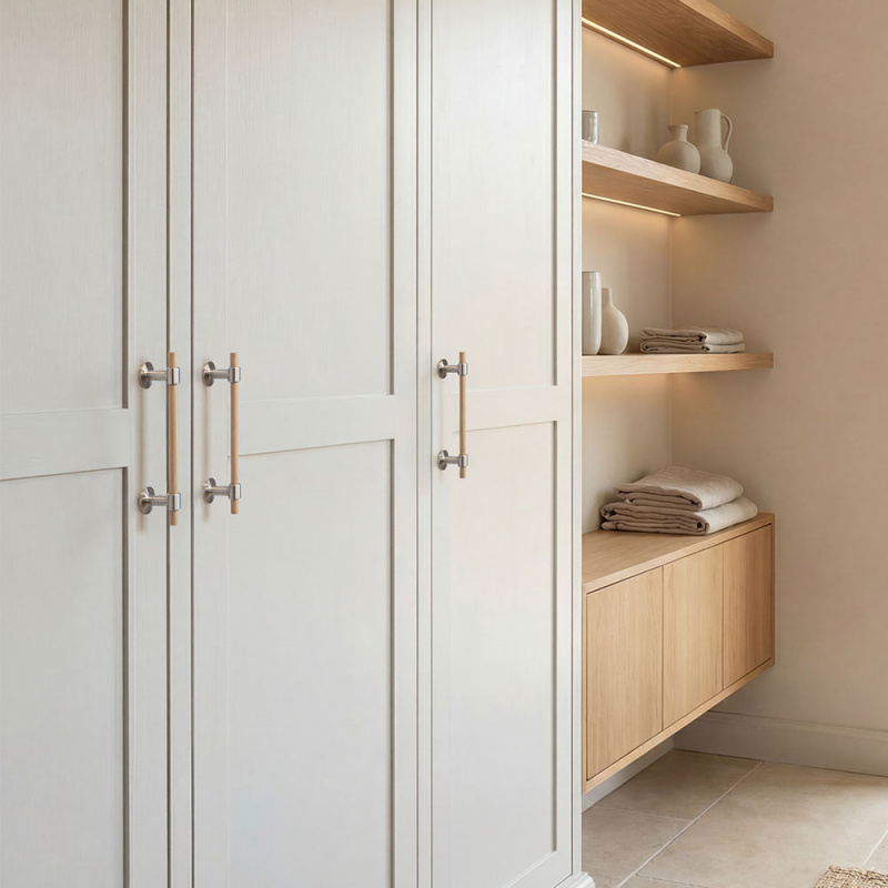 Handle Uniform - 128mm - Oak/Brushed stainless steel