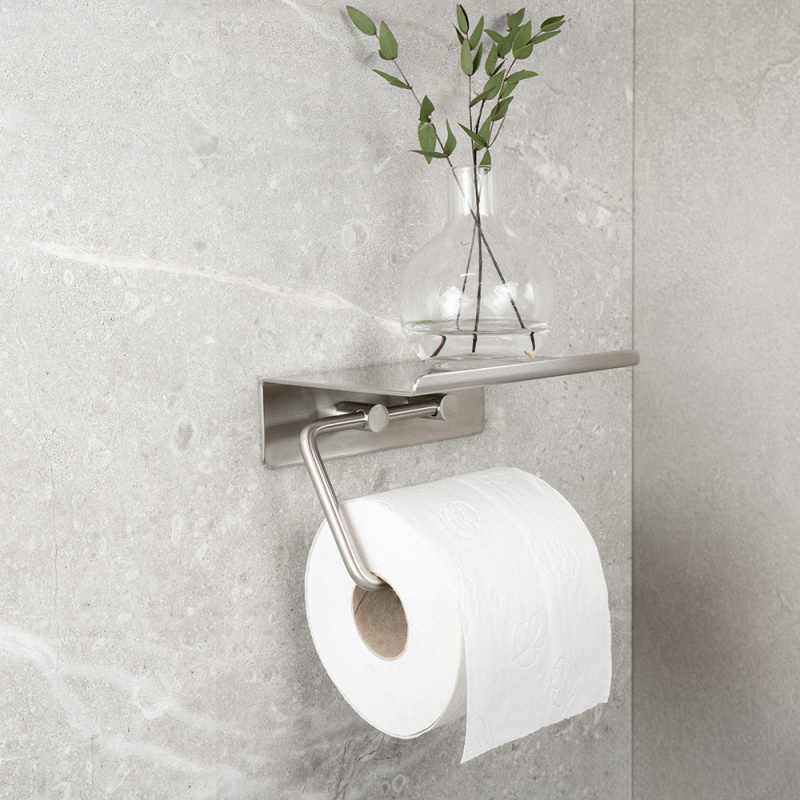 Base - Toilet paper holder with shelf - Brushed stainless steel