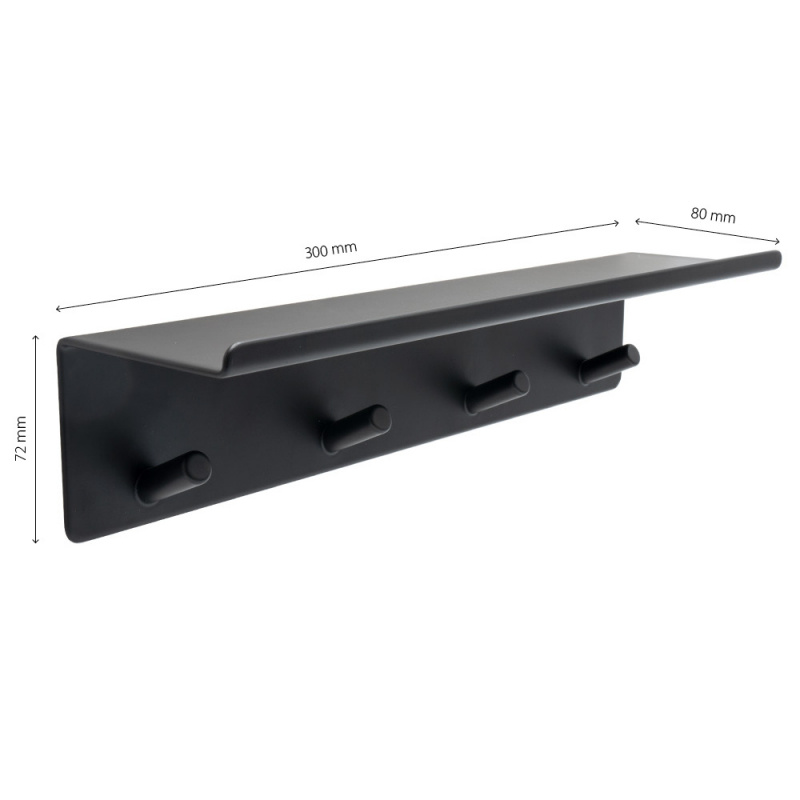 Base - Hook rail with shelf - Matt black