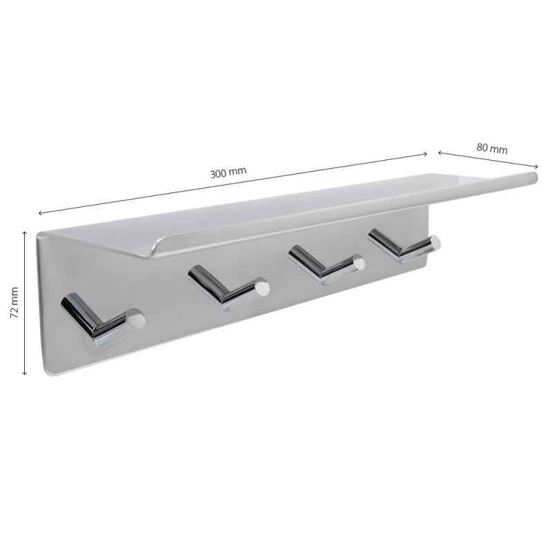 Base - Hook rail with shelf - Polished chrome