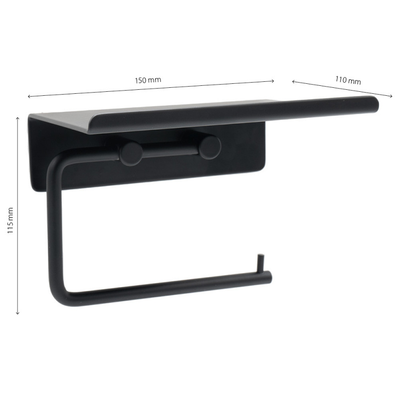Base - Toilet paper holder with shelf - Matt black