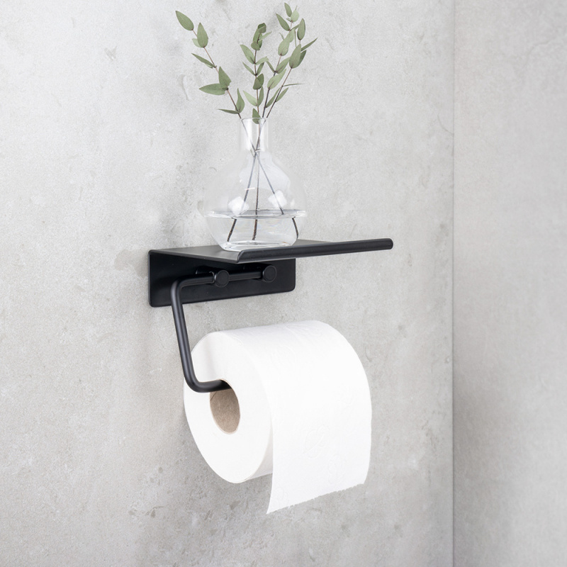 Base - Toilet paper holder with shelf - Matt black