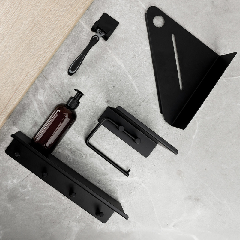 Base - Toilet paper holder with shelf - Matt black