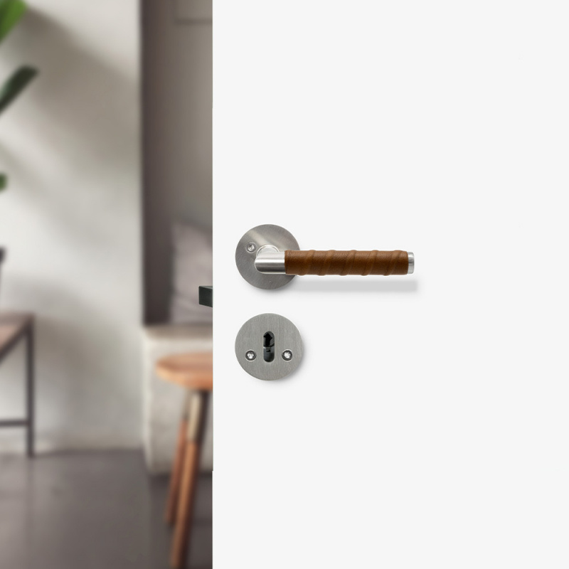 Door Handle Kastrup 04 - Stainless steel Brown leather