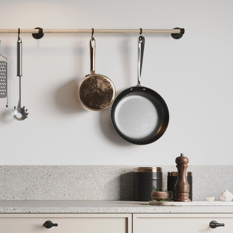 Kitchen rail Aveny - 600mm - Complete - Oak/Matt black