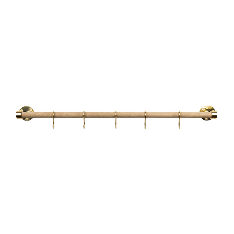 Kitchen rail Aveny - 600mm - Complete - Oak/Polished Untreated Brass