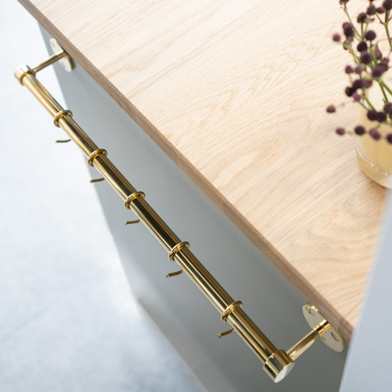 Kitchen rail Aveny - 600mm - Complete - Polished Untreated Brass