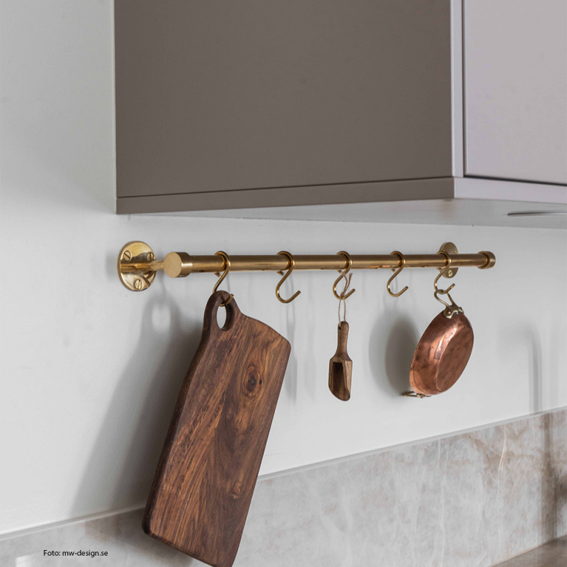 Kitchen rail Aveny - 600mm - Complete - Polished Untreated Brass