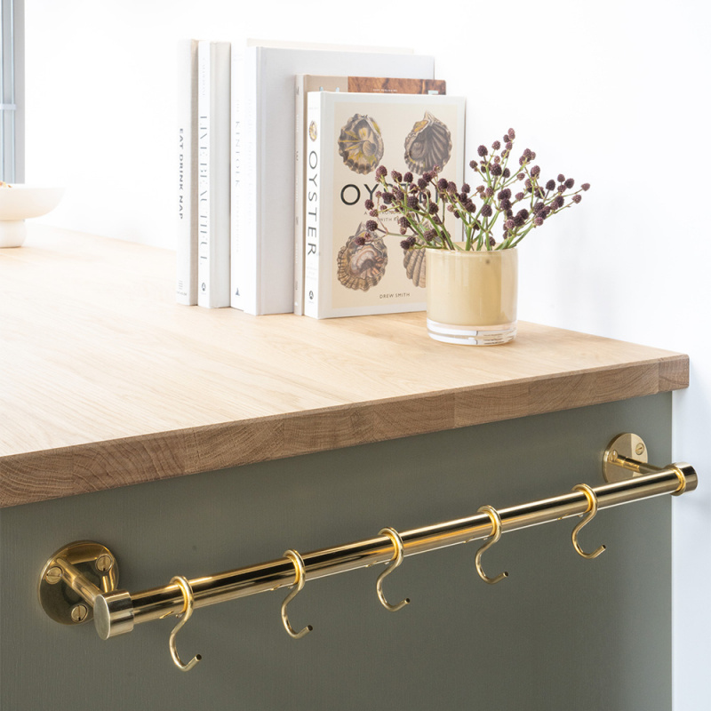Kitchen rail Aveny - 600mm - Complete - Polished Untreated Brass