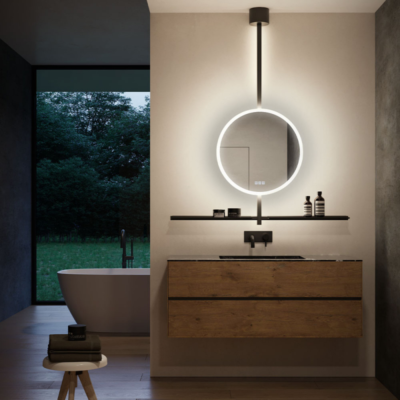 Bathroom mirror IO with lighting and shelves - Black