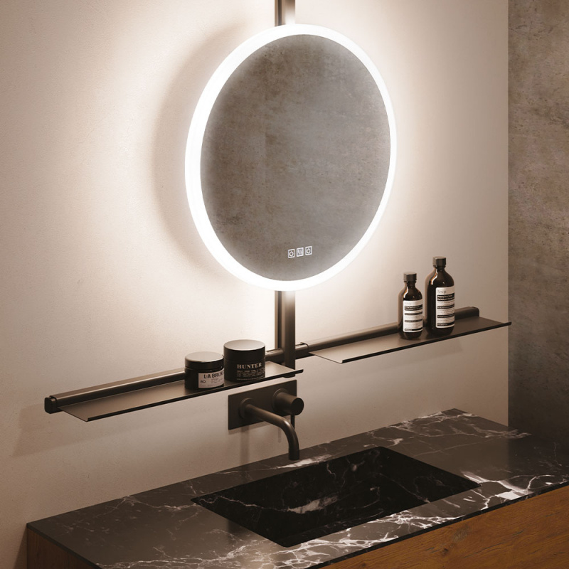 Bathroom mirror IO with lighting and shelves - Black