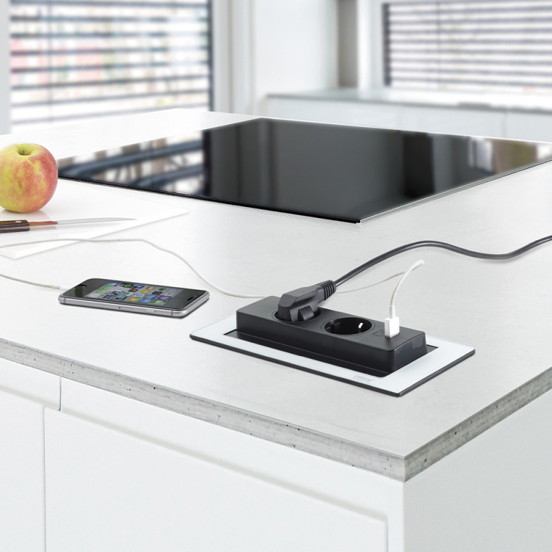 Powerbox Backflip - Electrical outlet and USB-C - Stainless steel look