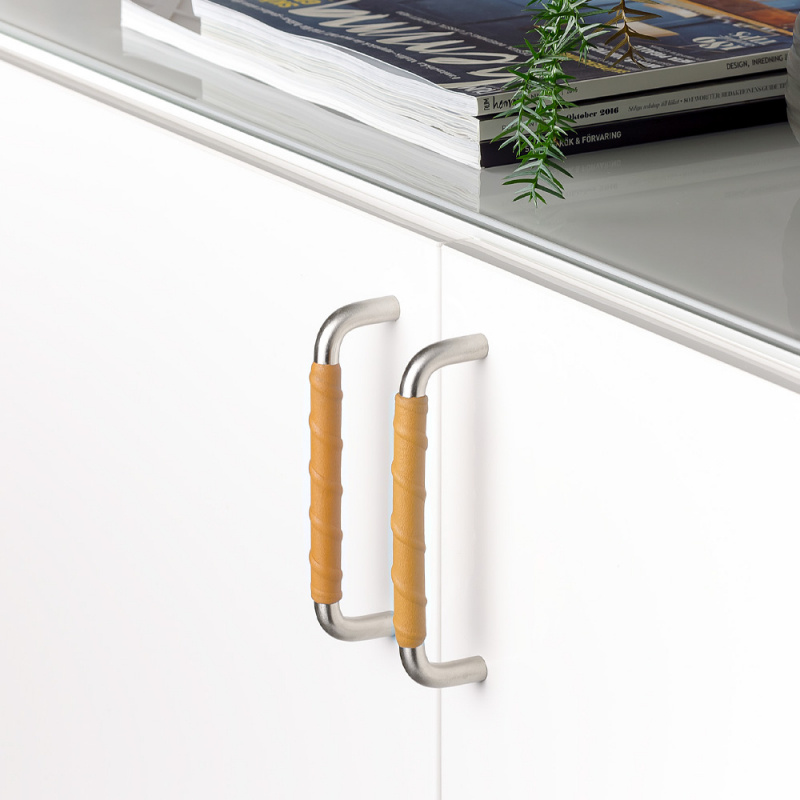 Handle SS-A - Stainless steel/brown leather